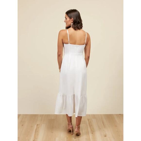 PARK & FIFTH Singer Midi Dress Size Medium Ruffle Hem White Wedding Bachelorette - Picture 2 of 12